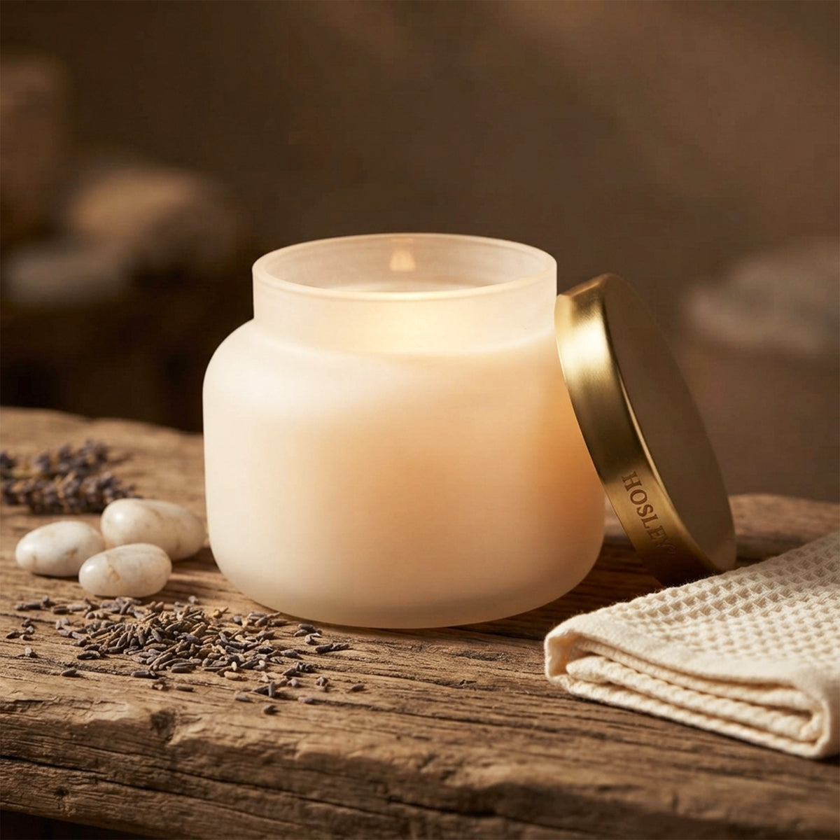 HOSLEY Vanilla Frosted Glass Scented Jar Candle,Pack of 1