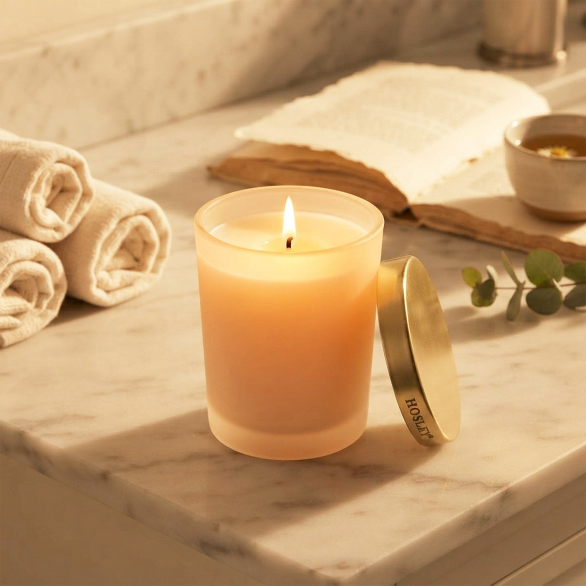 HOSLEY Unscented Wax Candle with Frosted Glass Jar