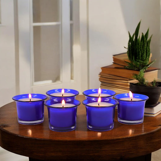 Hosley Highly Fragranced Lavender Filled Votive Glass Candle Holder - Pack of 6, Blue