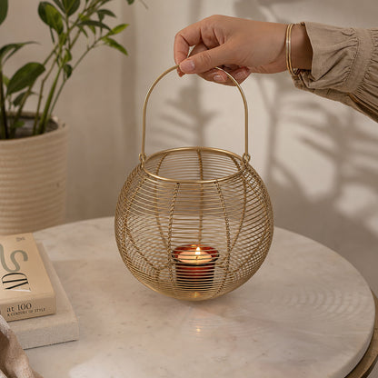 Hosley Tealight Candle Holders, Metal Wire Lantern Candle Holder, Gold, Pack of 1