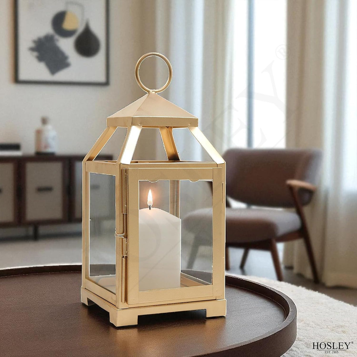 Classic Style Glass Iron Lantern with One Pillar Candle
