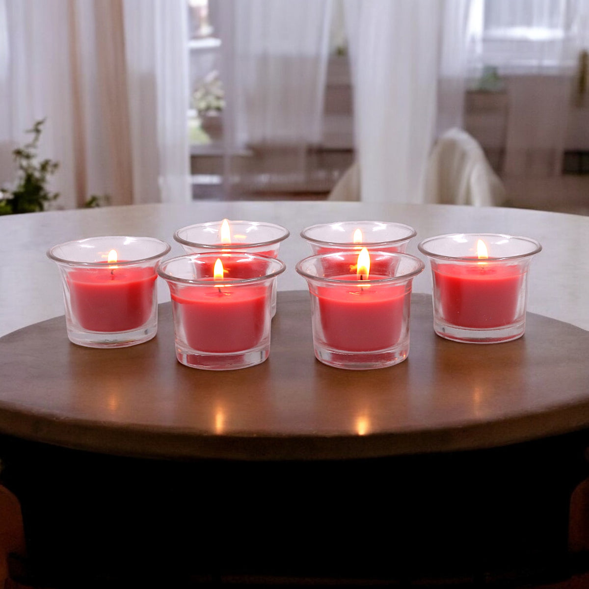 Hosley Highly Fragranced Apple Cinamon Filled Votive Glass Decoration Candles - Pack of 6, Red