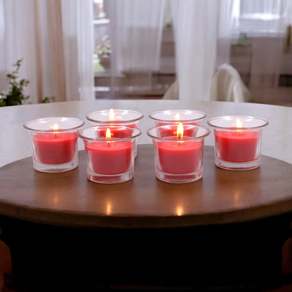 Hosley Highly Fragranced Apple Cinamon Filled Votive Glass Decoration Candles - Pack of 6, Red