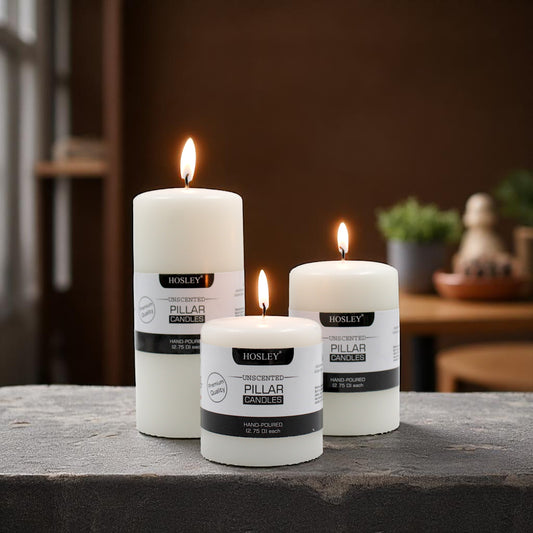 Hosley Set 3 Unscented Multi Size Decorative Pillar Candle
