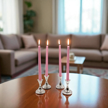 HOSLEY Pack of 4 Rose Fragrance Taper Candles|10 Inch Long|Dinner Candles|Smokeless & Dripless|Celebration Candles|Long Burning|Perfect for Home Decor, Lighting|Burn Time 9 Hours| Baby Pink