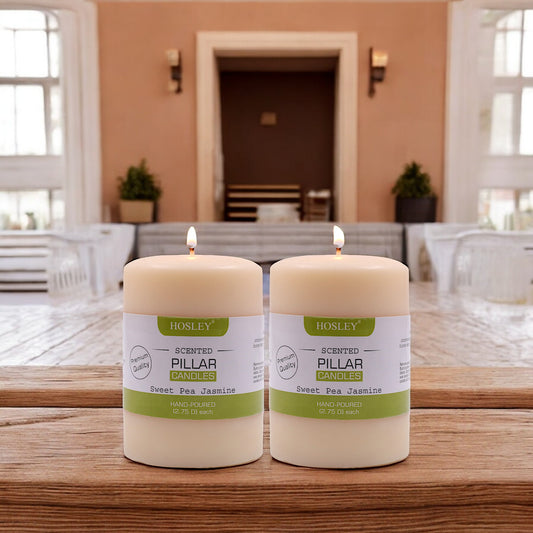 Hosley Set of 2 Sweeet Pea Jasmine 4Inchs Pillar Candles