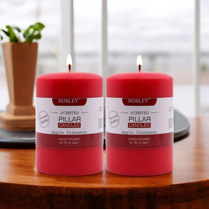 Hosley Set of 2 Apple Cinnamon 4Inchs Pillar Candles