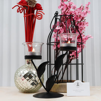 Hosley Trendy Leaves Tealight Holder with 2 Clear Glasses