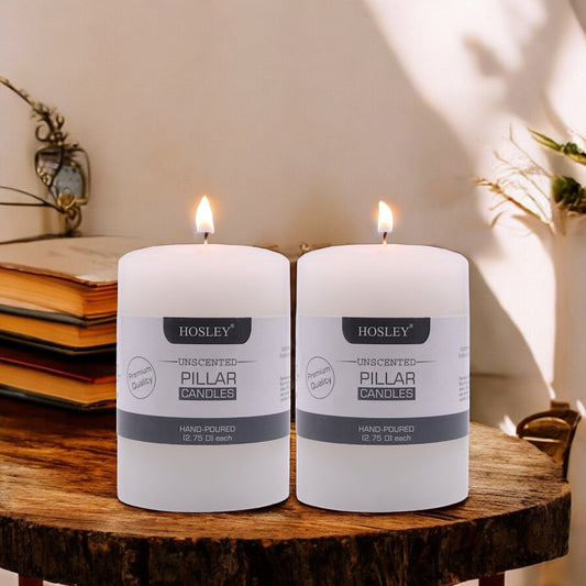 Set of 2 Hosley® Unscented 4inch Pillar Candles