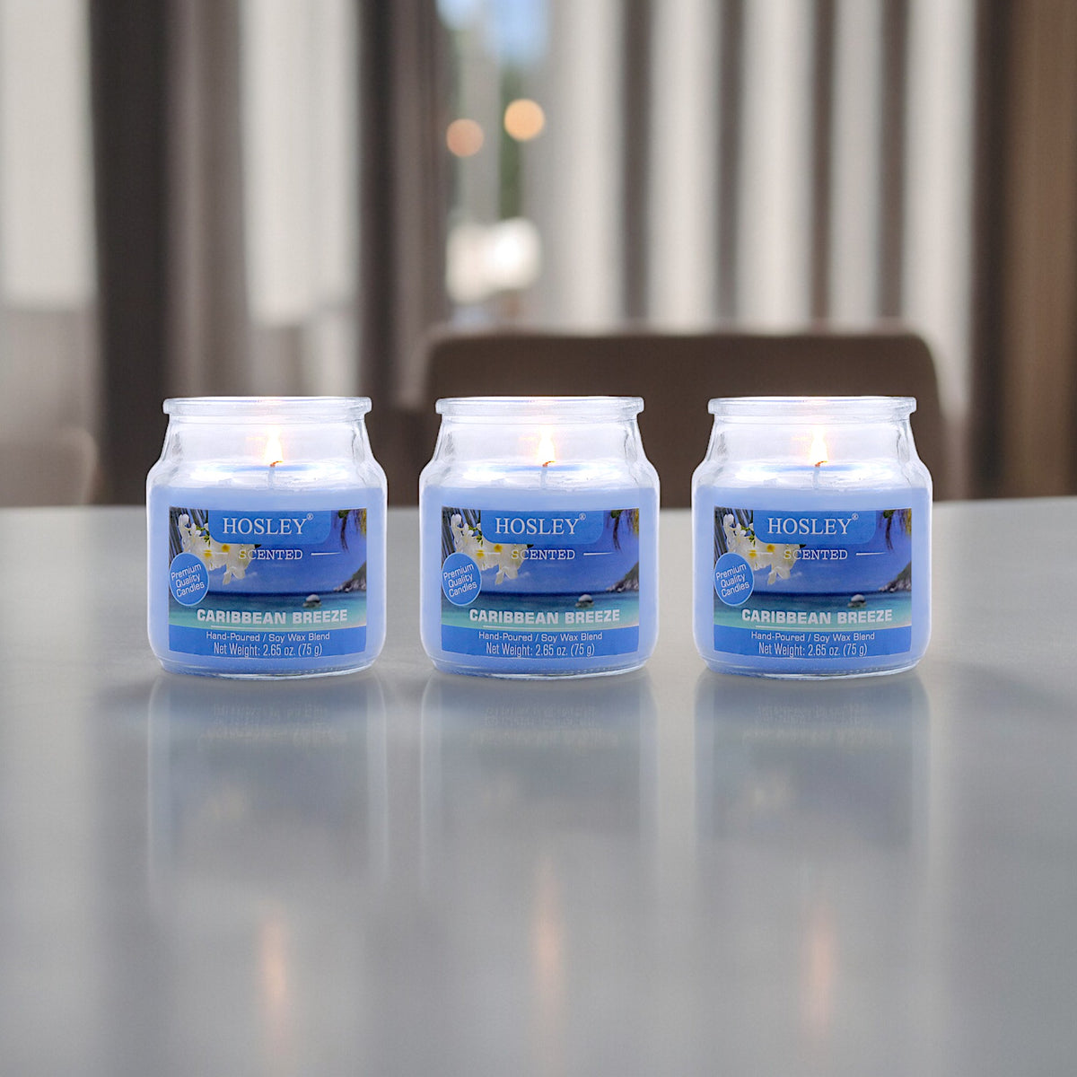 Set of 3 Hosley® Caribbean Breeze  Highly Fragranced Jar Candles, 2.65 Oz wax each