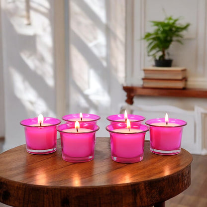 Hosley Highly Fragranced Rose Filled Votive Glass Candle Holder - Pack of 6, Pink