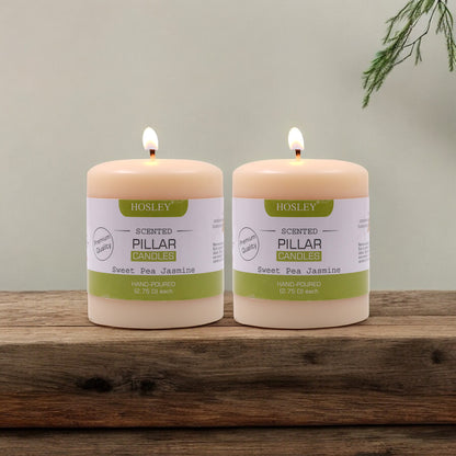 Hosley Set of 2 Sweeet Pea Jasmine 3Inchs Pillar Candles