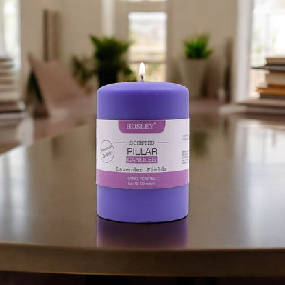 Hosley® Lavender Fields Highly Fragranced 4inch Pillar Candle
