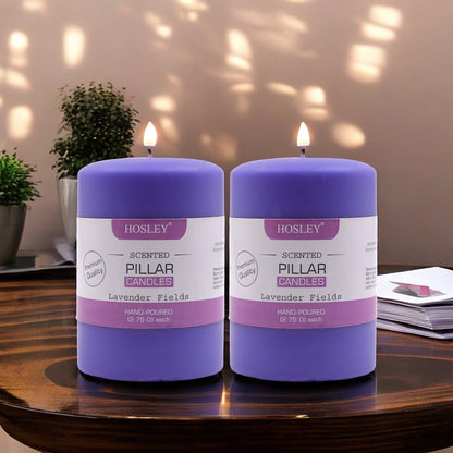 Hosley Set of 2 Lavender Fields 4Inchs Pillar Candles