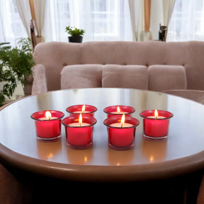 Hosley Highly Fragranced Apple Cinamon Filled Scented Votive Glass Candle Holder - Pack of 6, Red