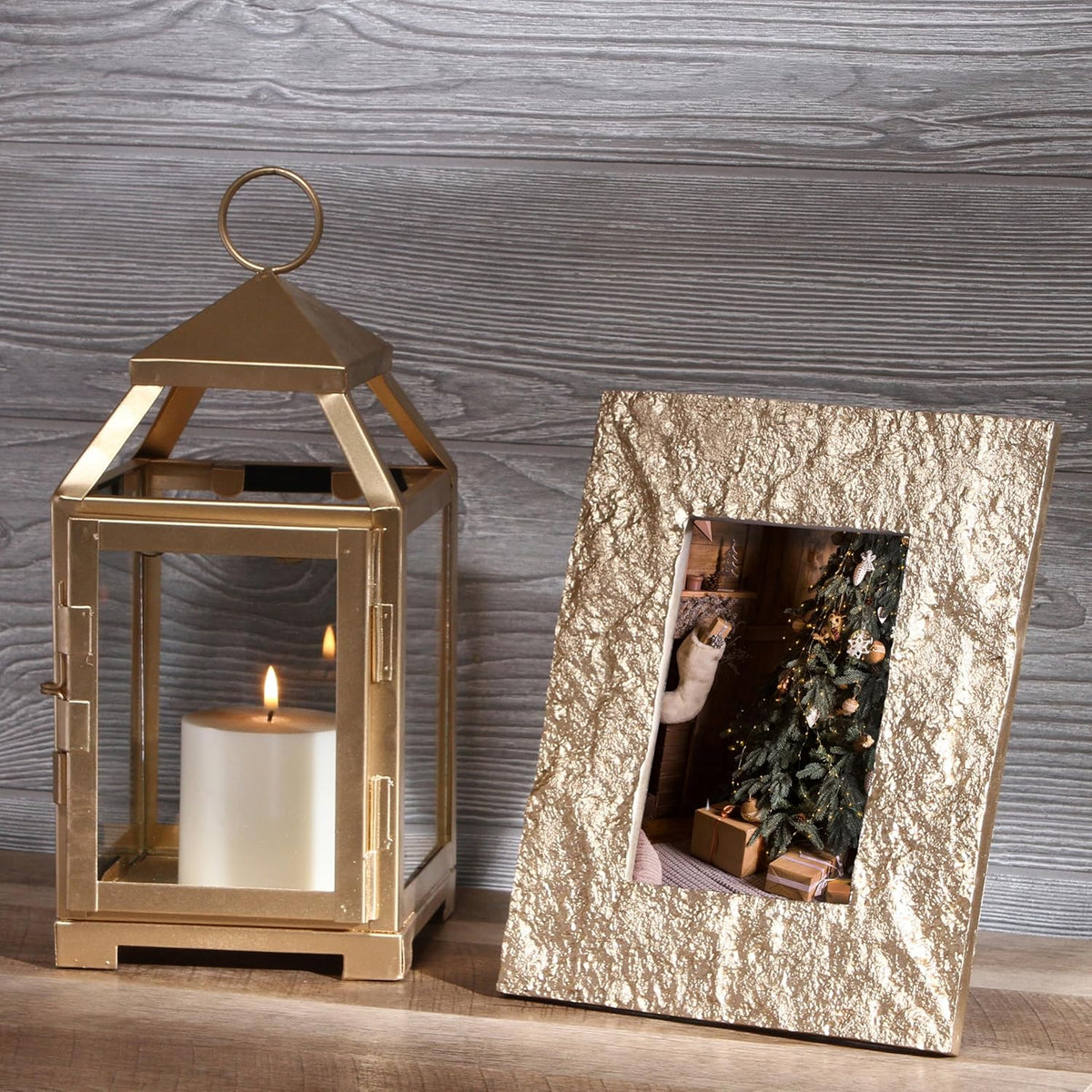 Classic Style Glass Iron Lantern with One Pillar Candle