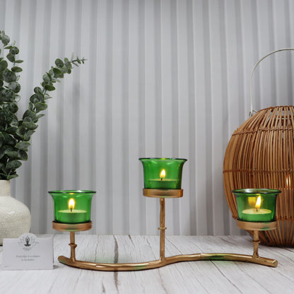 Hosley Iron 3-Cup Green Tealight Holder