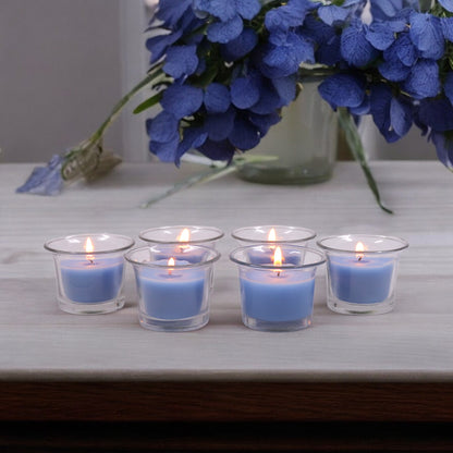 Hosley Highly Fragranced Carribean Breeze Filled Votive Glass Decoration Candles - Pack of 6, Blue
