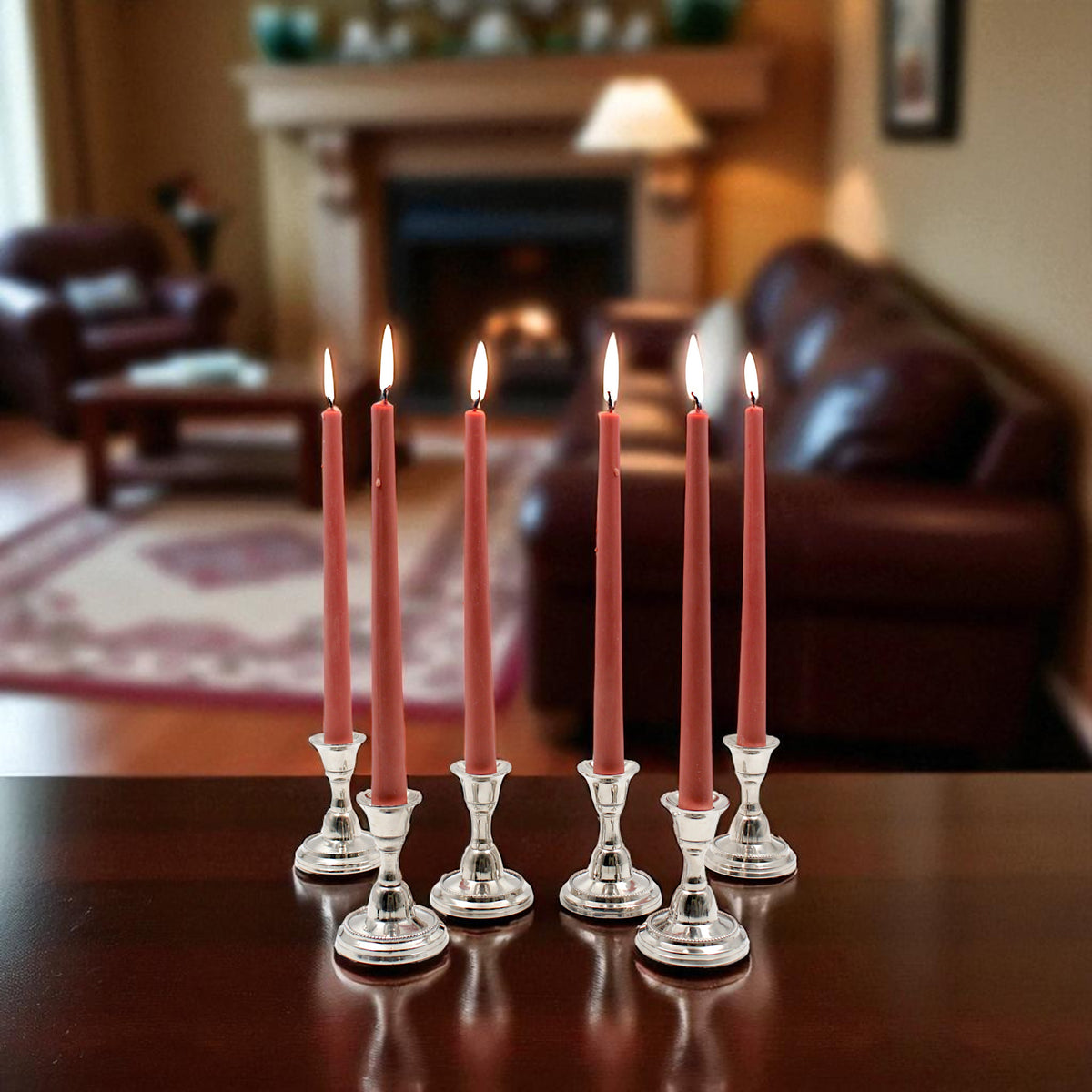 HOSLEY Pack of 6 Rustic Sandalwood Fragrance Taper Candles 10 Inch Long|Dinner Candles|Smokeless & Dripless|Celebration Candles|Long Burning|Perfect for Home Decor, Lighting|Burn Time 9 Hours| Brown