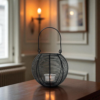Hosley Tealight Candle Holders, Metal Wire Lantern Candle Holder, Black, Pack of 1