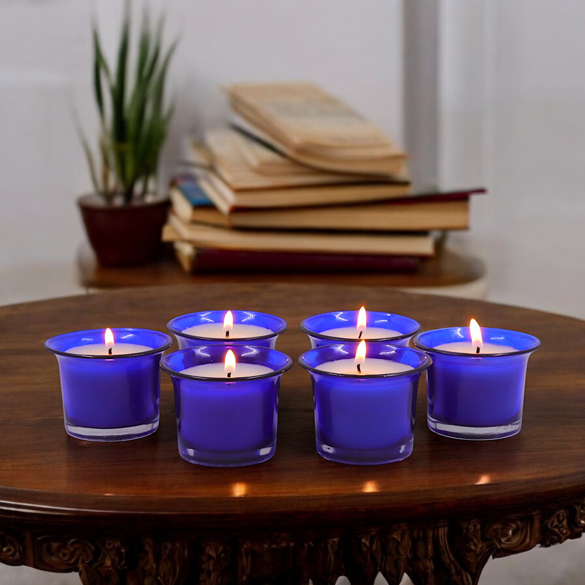 Hosley Highly Fragranced Lavender Filled Votive Glass Candle Holder - Pack of 6, Blue