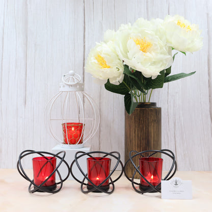 Hosley 3 Cup Decorative Tealight Holder with Red Glass