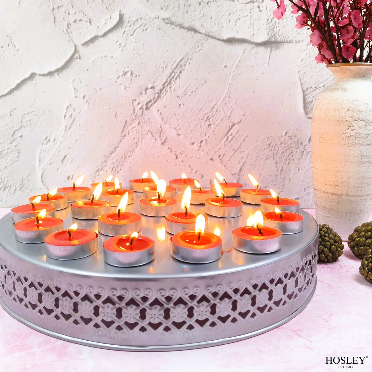 Hosley Rose Fragranced Tea Light Candles – Set of 30