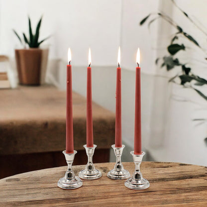 HOSLEY Pack of 4 Rustic Sandalwood Fragrance Taper Candles 10 Inch Long|Dinner Candles|Smokeless & Dripless|Celebration Candles|Long Burning|Perfect for Home Decor, Lighting|Burn Time 9 Hours| Brown