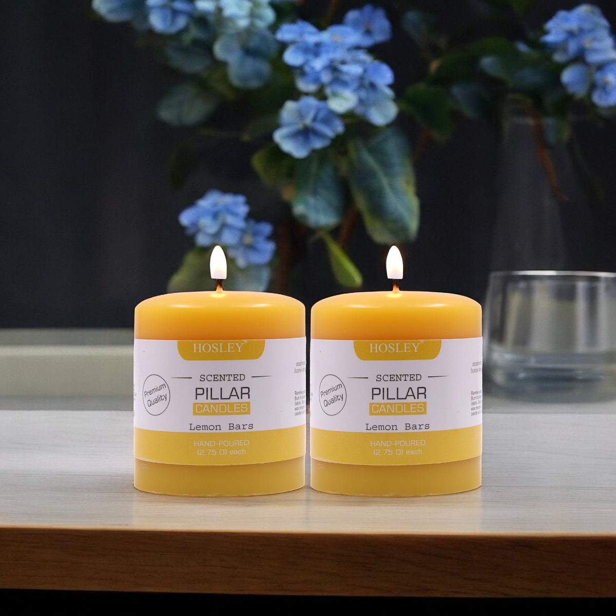 Hosley Set of 2 Lemon Bar 3Inchs Pillar Candles