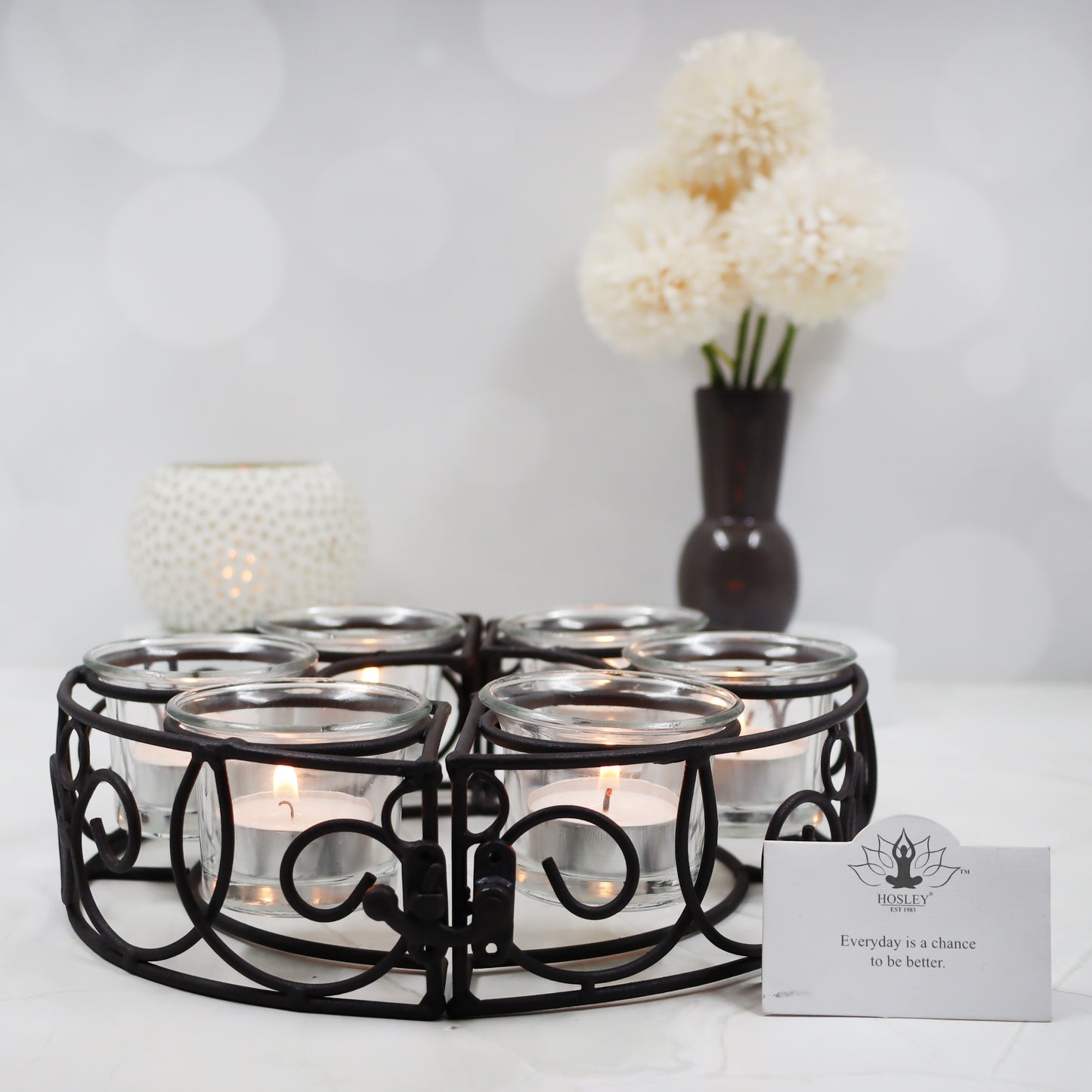 Hosley 6-Cup Black Iron Centerpiece Candle Holder