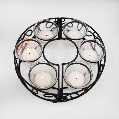 Hosley 6-Cup Black Iron Centerpiece Candle Holder