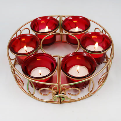 Hosley 6-Cup Gold Iron Centerpiece Candle Holder