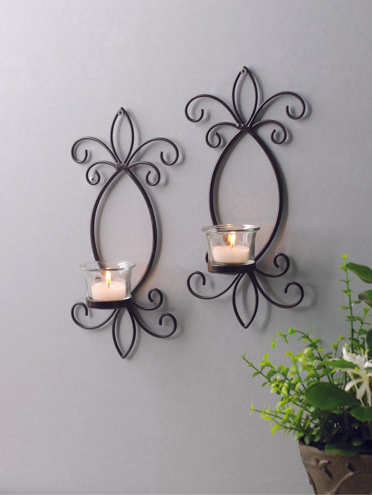 Hosley Wall Sconce With 2 Transparence Glass Cup Holder and Bonus Tea Light Candles ( Set Of 2 )