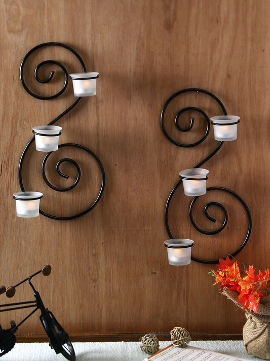 Hosley Set of 2 wall sconce with frosted Glasses (Black Matte)