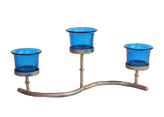 Hosley Iron Tealight Candle Holder With Colorful 3 Glass Cup and Tealights