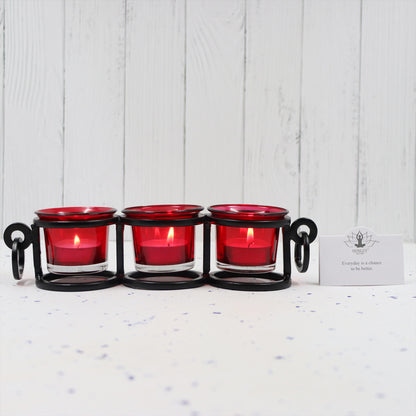 Hosley Metal Tealight Candle Holder with Beautiful Red Glasses