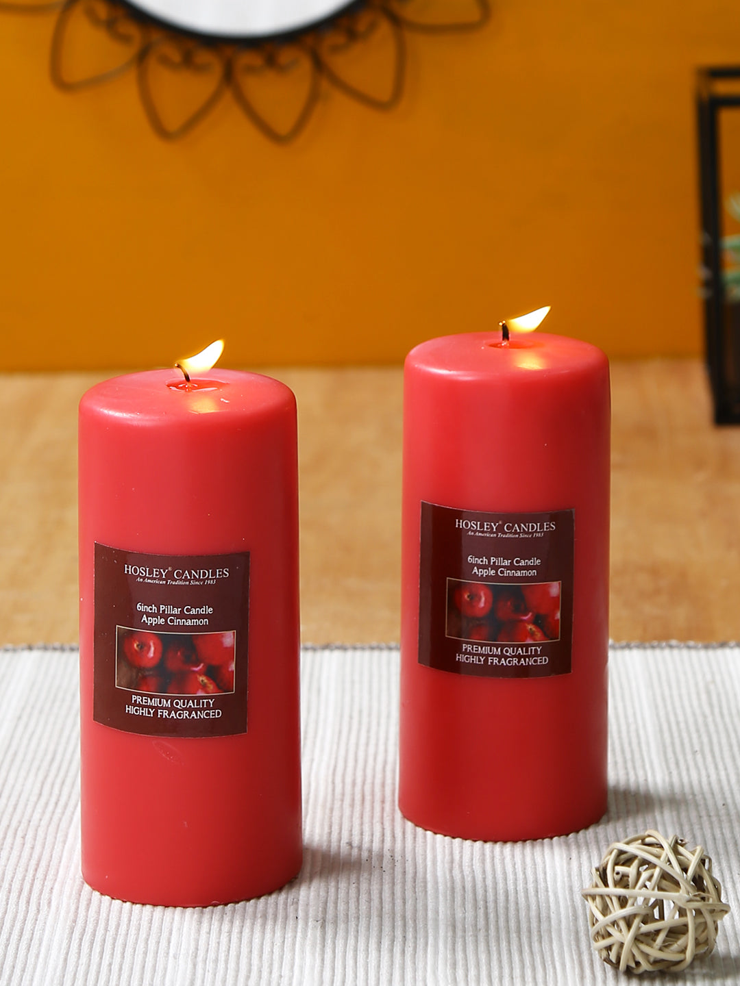 Hosley Set of 2 Apple Cinnamon 6Inchs Pillar Candles