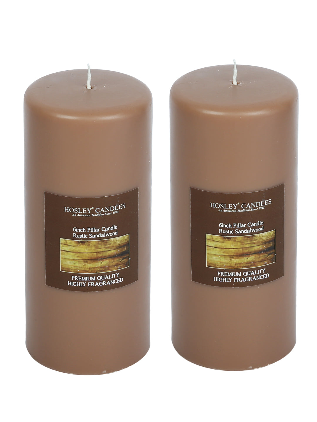 Hosley Set of 2 Rustic Sandalwood 6Inchs Pillar Candles