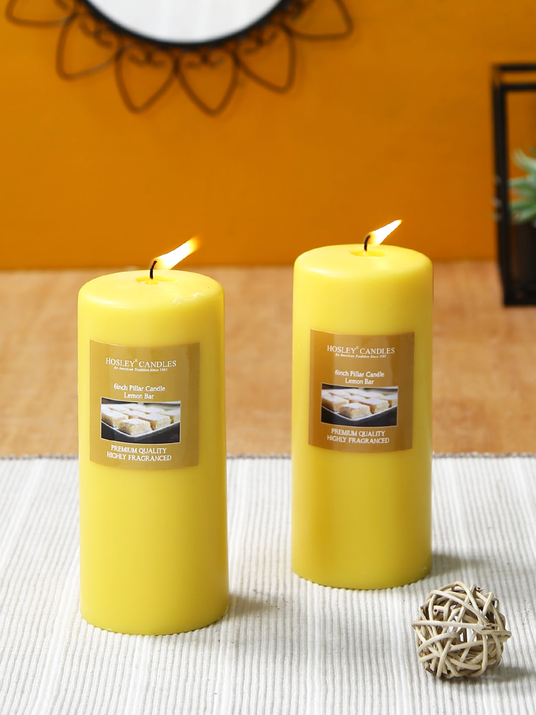 Hosley Set of 2 Lemon Bar 6Inchs Pillar Candles