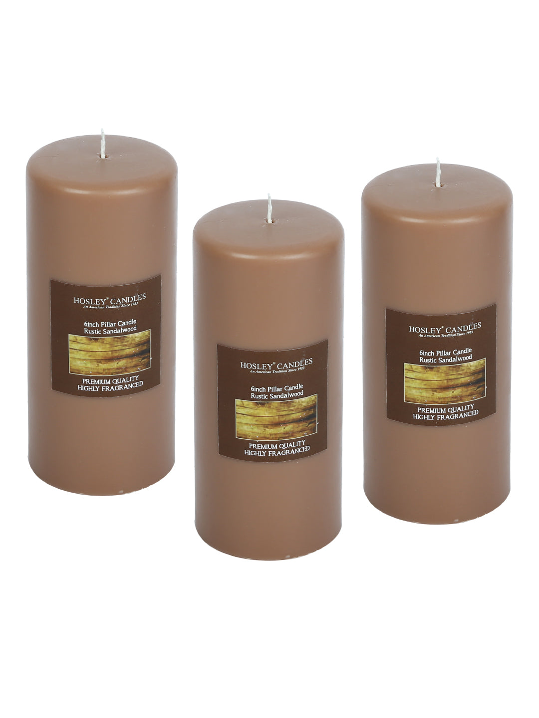 Hosley Set of 3 Rustic Sandalwood 6Inchs Pillar Candles