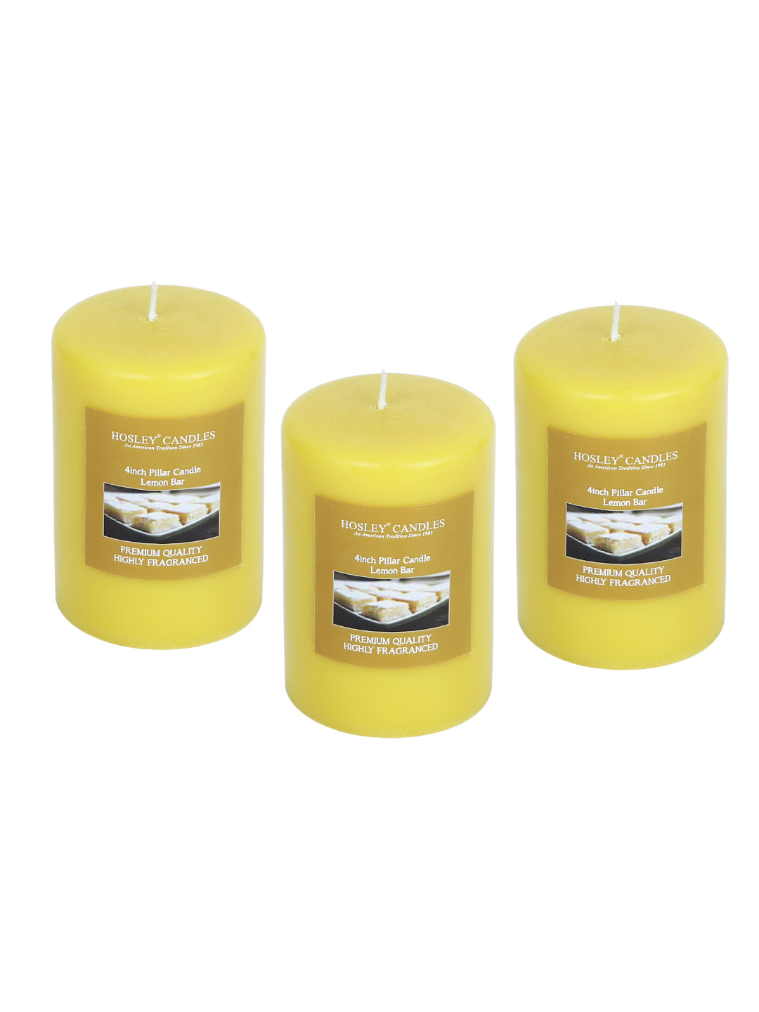 Hosley Set of 3 Lemon Bar 4Inchs Pillar Candles