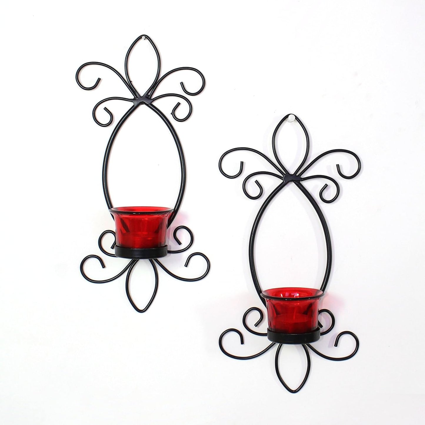 Hosley Wall Sconce With 2 Red Glass Cup Holder and Bonus Tea Light Candles ( Set Of 2 )