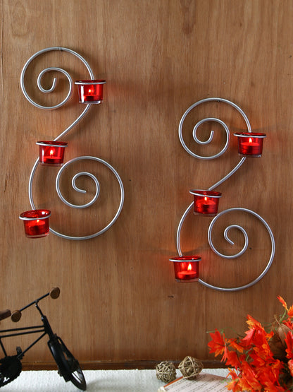 Hosley Set of 2 cWall Sconce with Red and Clear Glasses