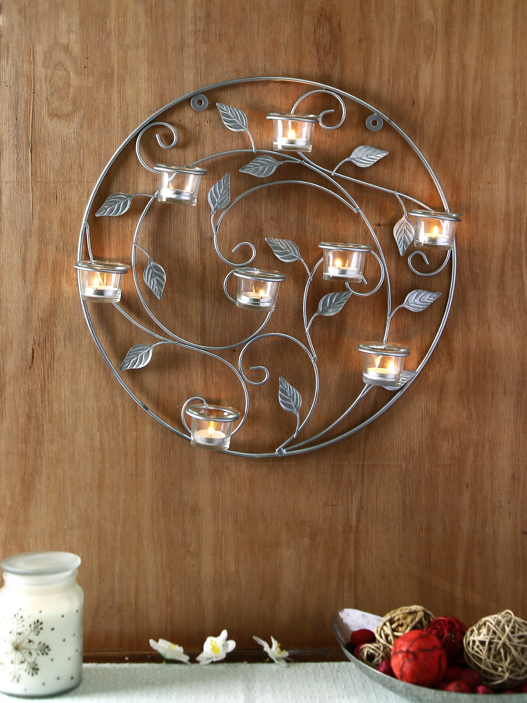 Hosley Metallic Silver Wall Sconce with Red and Clear Glasses