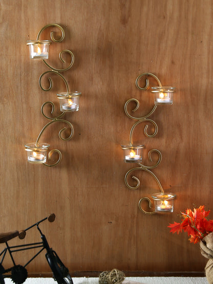Hosley Set of 2 Metallic Gold Wall Sconce with Red and Clear Glasses