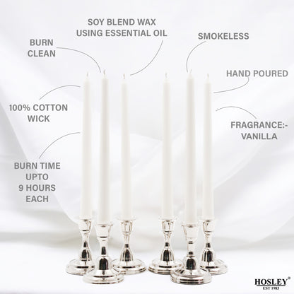 Hosley Vanilla Fragranced White Taper Candles – Pack of 6, 25.4cm