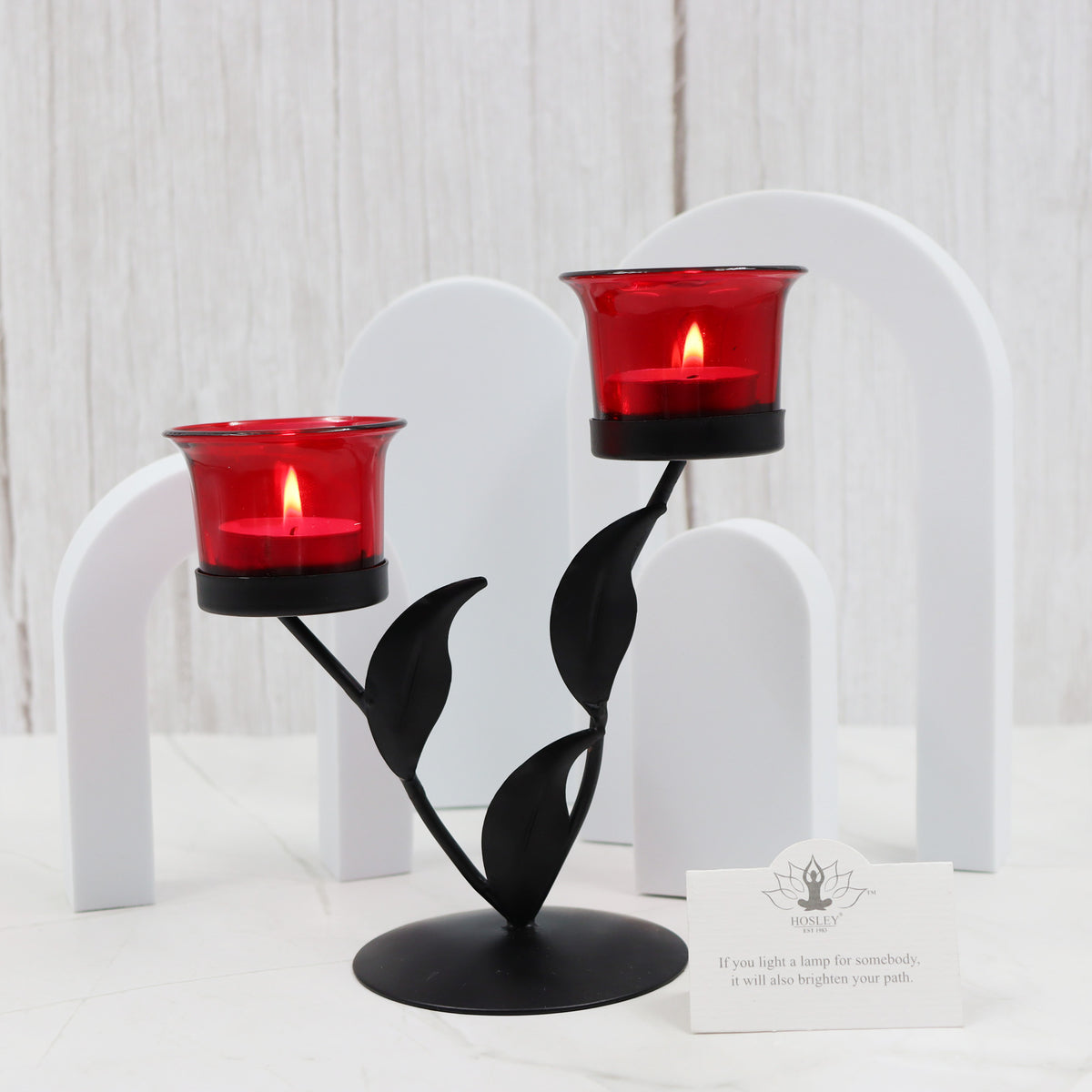 Hosley Black and Red Tealight Candle holder / Table Décor with free Tealight - Pack of 1