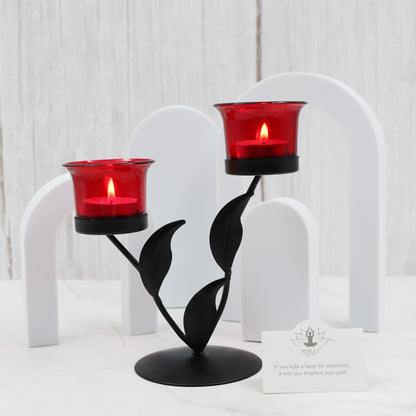 Hosley Black and Red Tealight Candle holder / Table Décor with free Tealight - Pack of 1