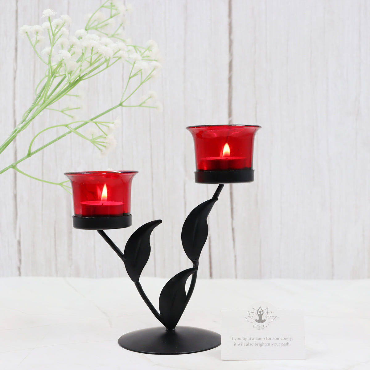 Hosley Black and Red Tealight Candle holder / Table Décor with free Tealight - Pack of 1