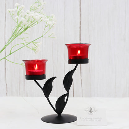 Hosley Black and Red Tealight Candle holder / Table Décor with free Tealight - Pack of 1